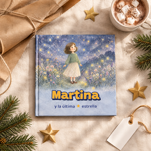 El cuento personalizado listo para regalar, con papel kraft y estrellas
